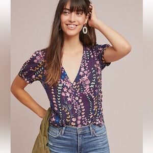 Anthropologie Meadow Rue Eldoret Floral Wrap Top Purple Size 4
